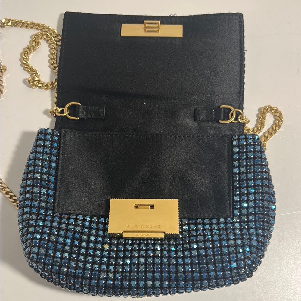 New Ted Baker Blue Crystal Clutch with Gold Chain - Picture 3 of 4